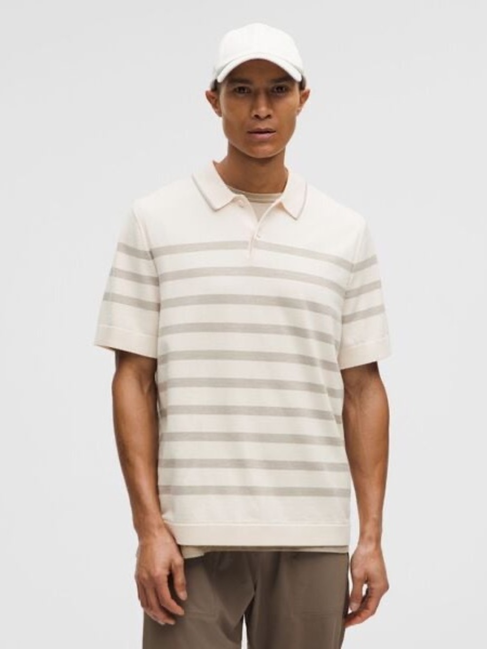 Lululemon New Venture Short-Sleeve Knit Polo Shirt Bone/Heathered Gray Size XXL